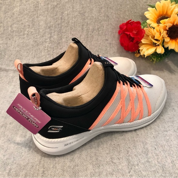 NWT - Skechers Black, Peach, & White Comfort Sneakers - Picture 4 of 16